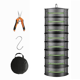Bestio Herb Drying Rack, 8 Layer Hanging Drying Rack Mesh for Plants with Zipper, Pruning Scissors, Hook, Black Weed Drying Rack Net, for Drying Herb Flowers Buds Fish Vegetables