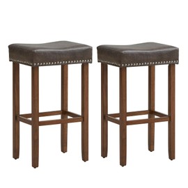 Giantex Bar Stools Set of 2, 29.5" Saddle-Shaped Kitchen Stools, PU Leather Bar Height Saddle Stools w/Footrests, Rubberwood Frame Upholstered Barstools for Kitchen Island, Dining Room, Home Bar