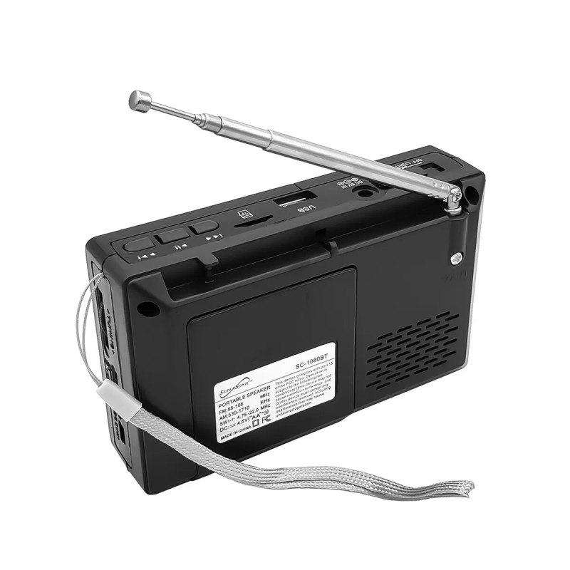 Supersonic Bluetooth AM/FM/SW 9 Band Radio W/ Flashlight USB/TF MP3