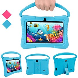 Kids Tablet, Veidoo 7 inch Android Tablet PC, 1GB RAM 16GB ROM, Safety Eye Protection Screen, WiFi, Bluetooth, Dual Camera, Educational, Games, Parental Control APP, Tablet with Silicone Case (Blue)