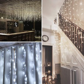 IMAGE Curtain Lights 6mx3m 600LED Mains Powered Curtain Fairy Light Waterproof String Lights with 8 Lighting Modes Decoration for Outdoor Garden Wedding Christmas, Cool White