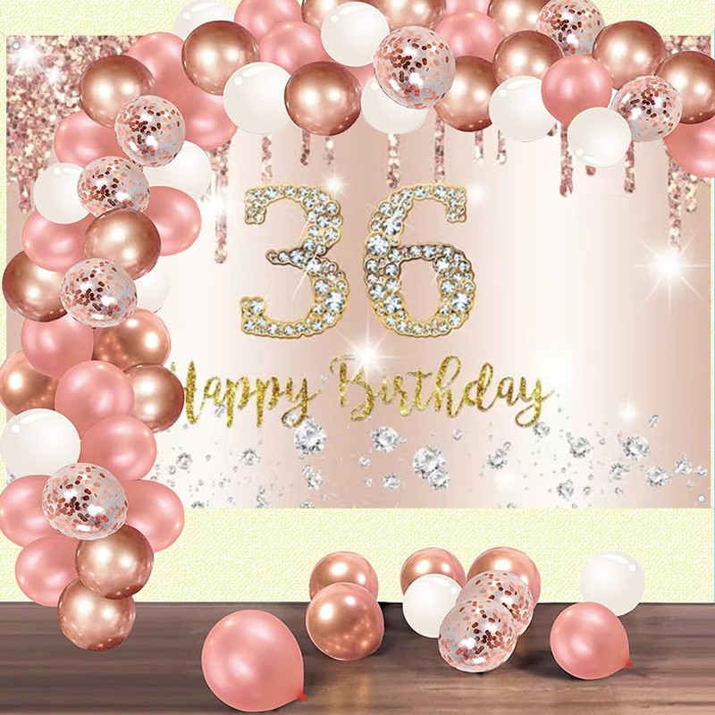 Happy 36th Birthday Decorations Backdrop Banner for Women Happy 36