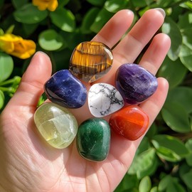 SigMntun Polished Chakra Stone Set - 7 Pcs Handpicked Natural Tumbled Stones and Crystals Bulk for Healing, Reiki, Meditation, Witchcraft and Home Decor, 7-Chakra-Stones-0.8"-ca
