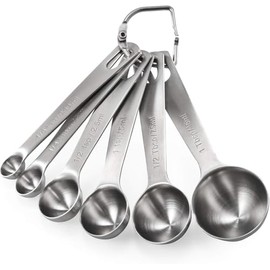 Vroxdrez 18/8 Stainless Steel Measuring Spoons, 6 Pieces, Kitchen Measure Set for Dry Ingredients and Liquids, Dishwasher Safe, Rustproof, Stackable, Durable