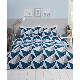 Rapport Home Rapport LEO Geometric Reversible Single Duvet Cover Set,Navy, Cotton