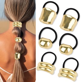WHAVEL 6Pcs Gold Hair Ties Gold Hair Accessories Metal Ponytail Cuffs Non-Damage Ponytail Holders