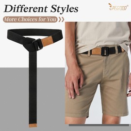 JASGOOD - Cinturón de lona de doble anillo para hombre, talla grande, cinturón casual de tela para jeans, Negro (lona), Fits Waist Size 39"-44"