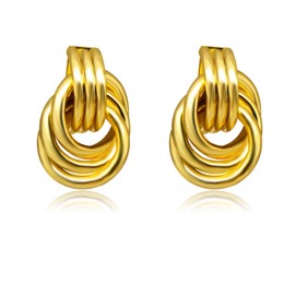 MAQVQLU Chunky Gold Earrings for Women Gold Knot Dangle Earrings Geometric Gold Chunky Earrings for Women Long Twisted Link Earring