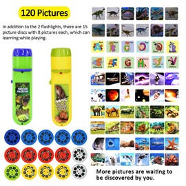 Yeelan 2PCS Projector Torch Projection Light Torches lamp Flashlight Dinosaur, Sea Animals, Space, Animal, 26 Letter Educational Learning Bedtime Night Light for Child,Kids (120 Images, 5 Themes)