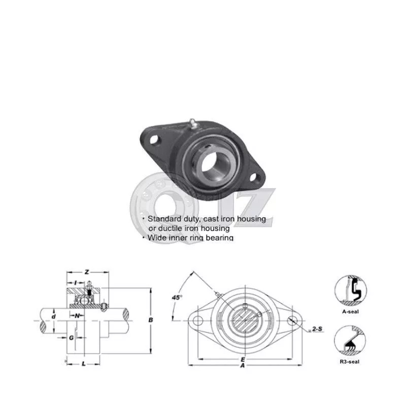 QJZ 1.75 in 2-Bolts Flange Units Cast Iron UCFT209-28 Mounted
