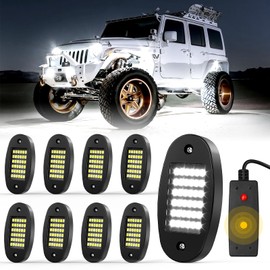 Hovano 8 Pods White Rock Light Kit with Wired Switch - 6500K Pure White LED Underglow, IP68 Waterproof, Super Bright 36 LEDs for Trailer Off Road SUV UTV ATV RZR Car