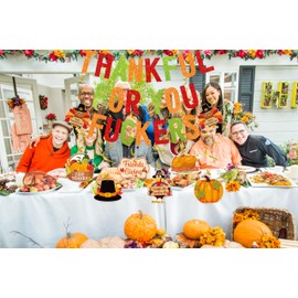 TFYFTZ Glitter Thankful for You Banner, Friendsgiving Decorations, Thanksgiving Party Decorations for Mantel Fire Place, Friendsgiving Hanging Swirls, Indoor Home Office Friendsgiving Decorations