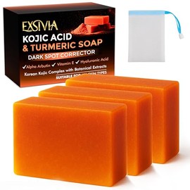 EXSIVIA Kojic Acid & Turmeric Dark Spot Corrector Soap Bar With Vitamin C Hyaluronic Acid, Shea Butter & Rosehip Oil, Original Korean Kojic Complex Balancing Cleanser for All Skin Types (3)
