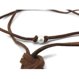 Leather and Freshwater Pearl Lariat Choker Necklace
