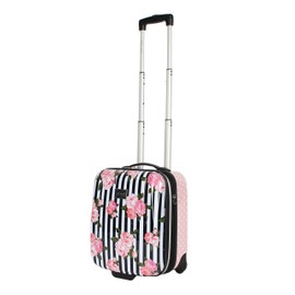 Betsey Johnson Designer Underseat Luggage Collection - 15 Inch Hardside Carry On Suitcase for Women- Lightweight Under Seat Bag with 2-Rolling Wheels (Stripe Roses)