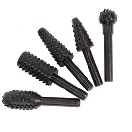 Rotary Burr Set, Wood Carving Tool File Rasp Carbide Steel Solid Twist Drill Bits for Die Grinder Drill, Polishing and Engraving, Black(5PCS)