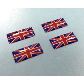 4 x Miniature Union Jack Flag Domed Gel Stickers Red, White & Blue HIGH Gloss