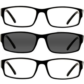 TruVision Readers Reading Glasses - 9504H - 3 Pk- 2 Black + 1 Sun Black - 2.25