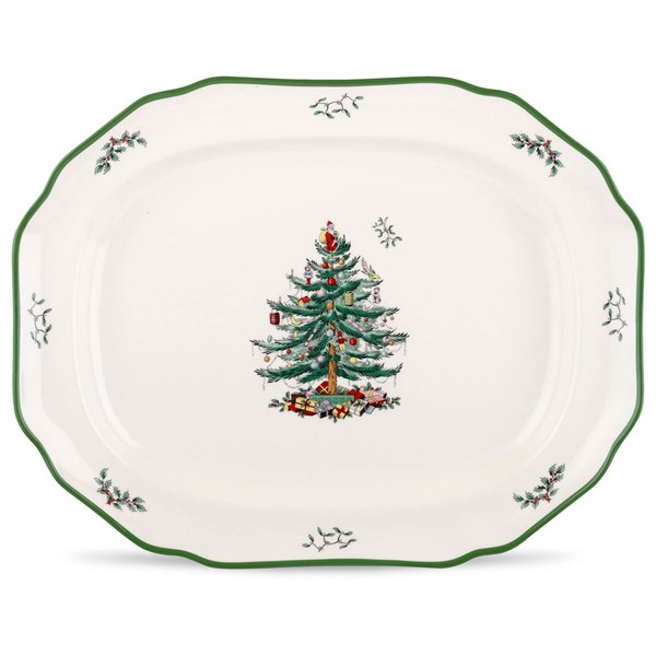 Spode Christmas Tree Serving Platter | Earthenware Holiday Platter | Christmas Serving Dishes for Entertaining | Dishwasher Safe | Platters for Serving Food - 19"