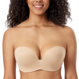 DELIMIRA Women's Strapless Bra Plunge Push Up for Big Busted Seamless Slightly Lined Support Lift Plus Size Invisible Beige 34B
