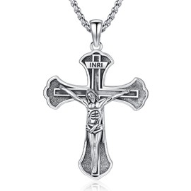 DRINSPER Cross Necklace for Women Men,Crucifix Jesus Pendant Necklaces 925 Sterling Silver Patron Saint Medals Amulet Protection Religious Faith Trendy Jewelry Gifts, jesus jewelry, Sterling Silver