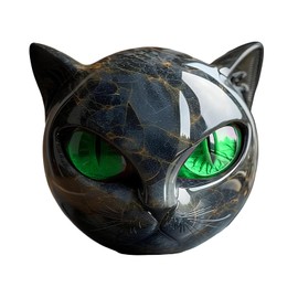 YYPLIAN Black Cat Stone Sculpture Handcrafted Resin Cat Figurine with Amber Eyes Halloween Christmas Elegant for Home Office Shelf Tabletop Decor (Green)
