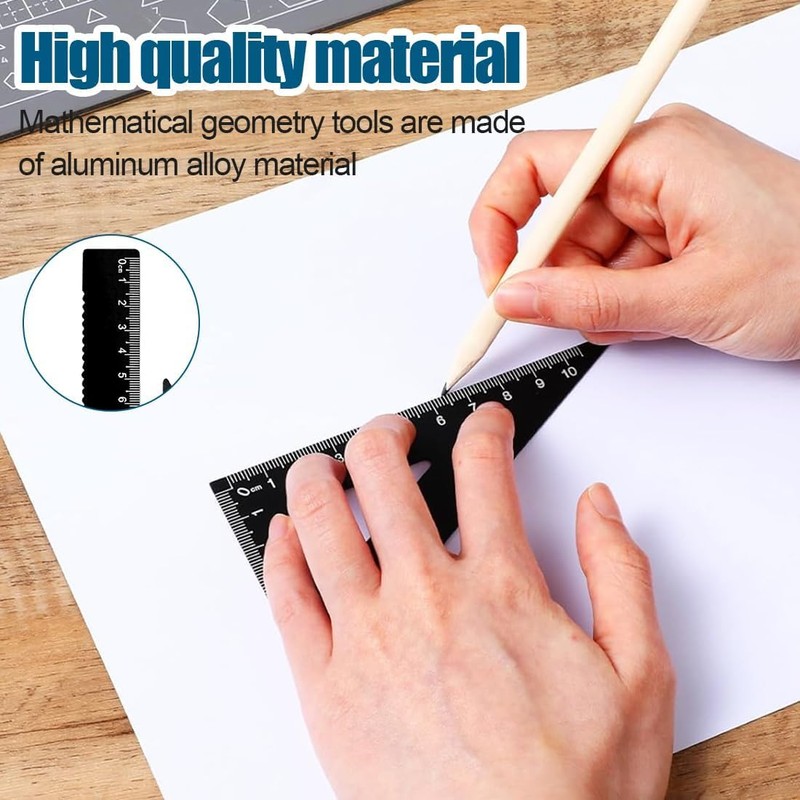 RDNKVB 4pcs Ruler Set Made of Aluminium Alloy Protractor Triangle