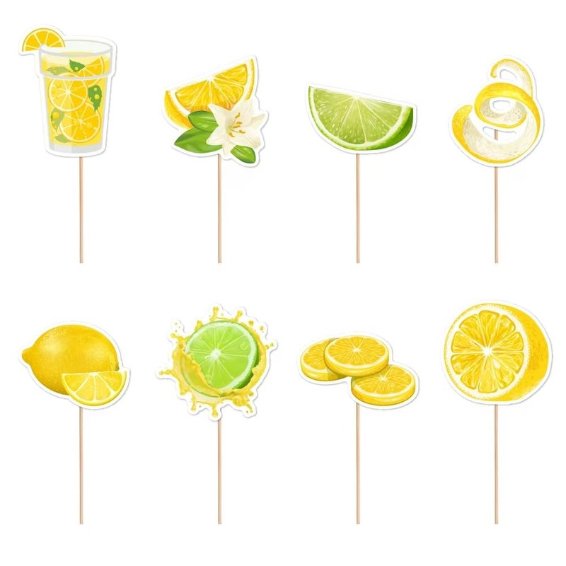 Dtzzou 24pcs Summer Lemon Cupcake Toppers Cute Fruits Cupcake Picks