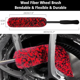 FAMKIT Car Wheel Brush Kit, 6 Pcs Car Wash Detailing Brush Set Easy Reach Wheel and Rim Brush Supplies Kit for Car Motorcycle Tyre Rim Fenders Exhaust Tips Cleaning