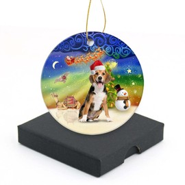 Christmas Ornament 2024-Cute Beagle Round Christmas Tree Ornaments Keepsake Home Decor for Your Xmas Tree Ceramic Ornament 3" with a Gift Box