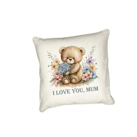 Anonymous Gifting Mother's Day adorable teddy bear printed Mum cushion with a simple I love you sentiment. Matching mugs available