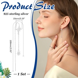 CRAFTYMELODY 925 Sterling Silver Star Ear Thread Drop Dangle Earrings Clear Cubic Zirconia Long Chain Threader Tassel Earrings with 1Pc Polishing Cloth Ear Line Wave Jewelry Gifts for Women