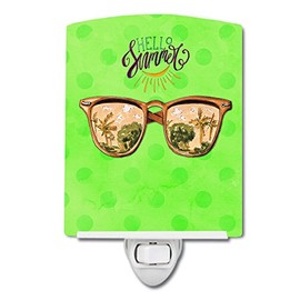 Caroline's Treasures BB8205CNL Beach Sunglasses Green Polkadot Ceramic Night Light, Green Compact, UL-Certified, Ideal for Bedroom, Bathroom, Nursery, Hallway, Kitchen, 6x4x3, Multicolor