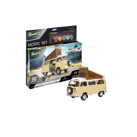 Revell 67676 Model Set VW T2 Camper Model Kit for Beginners with Easy-Click System, Starter Kit with Basic Accessories, Unpainted