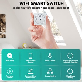 Jadeshay Smart Light Switch WiFi Smart Relay Switch Module Controlled by Smart Life/Tuya App Remote Control and Compatible with Alexa and Google Home for Voice Control, Support 2 Way 100V-240V 16A