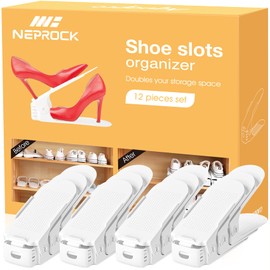 Neprock Shoes Slots Organizer for Closet, Shoe Rack Organizador De Zapatos for Closet Organization, Shoe Slots Organizer Shoe Storage Shoe Holder Space Saver for Entryway(12 Pack)(White)
