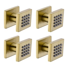 4 pcs Brass Square Body Spray Shower Jets High Pressure Adjustable Massage Spa Side Sprayer In Wall Shower Set, Brushed Gold Brass Finish