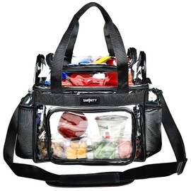 J.CARP Clear Lunch Tote Heavy Duty Stadium Bag Approved Durable Crossbody for Sports Events Concerts Work College (Medium 12 x 6 x 12in, Black)