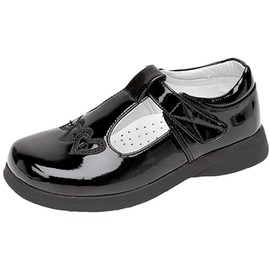 Boulevard Girls Touch Fastening T-bar Shoes, Black Patent , 13 UK