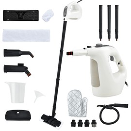 COSTWAY Handheld MultiPurpose Steam Cleaner with 17 Pieces, 350ml Large Capacity Steam Mop Continuous Fill water, Portable Chemical-Free Steamer for Home Use, Floors, Windows, 1400W, Grey