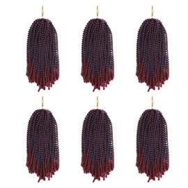 Spring Twist Hair 14 inch 6 Packs Fluffy Spring Twist Crochet Hair Passion Twist Crochet Hair Synthetic Braiding Hair Extensions 15 Strands/Pack(14inch, #wine)