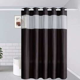 Dark Grey No Hook Extra Long Shower Curtain 96 Length,Polyester Fabric Shower Curtains for Bathroom with See Through Top Window,Hotel Style Washable Bath Curtains Waterproof 78x96 Inch