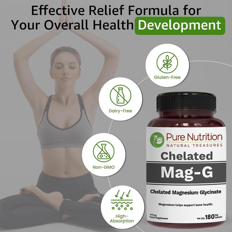 Pure Nutrition MagG - Chelated Magnesium glycinate Supplement | 180