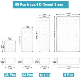 Manalete Drawer Organizers Set of 65, 4 Sizes Clear Plastic Drawer Organizers and Storage Bins for Kitchen, Bathroom, Office, Dresser Desk Drawer Organizer Tray for Jewelry, Makeup, Junk, Gadgets