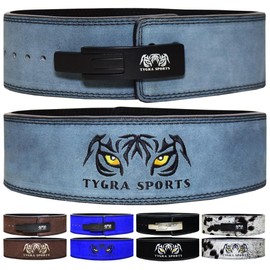 Tygra Sports Weightlifting Lever Belt - 10mm Thick Genuine Leather for Men & Women - Best for Powerlifting, Deadlifts, Squats, and Gym Workouts (Gray, Medium)