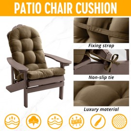 FILUXE Adirondack & Rocking Chair Cushion, High Back Patio Cushions - Waterproof Solid Tufted Pillow, Indoor/Outdoor Pads with Ties, Fade-Resistant & Seasonal All Weather Replacement (Cappuccino, 2)