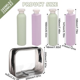 ChAusa 4 Stück Silikon Reiseflaschen Zum Befüllen 250+260ml Travel Essentials,Auslaufsicher Shampoo Flaschen zum Befüllen Wird mit Kulturbeutel Geliefert für Shampoo Duschgel und Spülung