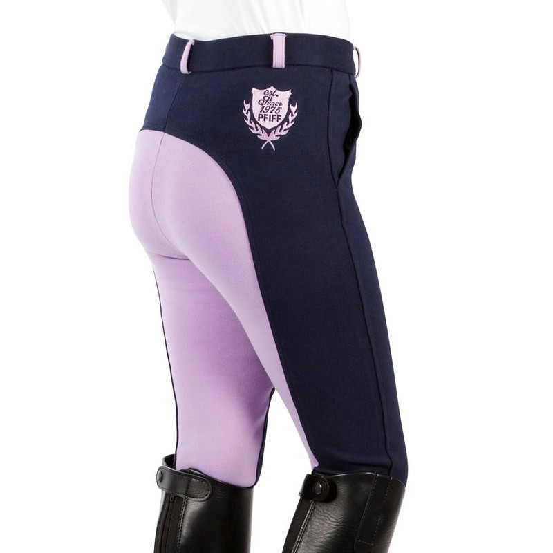 PFIFF Elisa - Pantaloni da Equitazione per Bambini, Blu (Blu/Lilla),