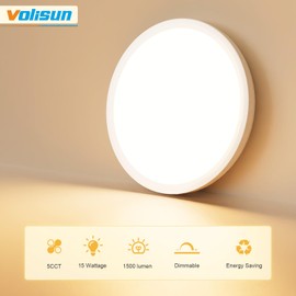 VOLISUN 5CCT LED Flush Mount Ceiling Light, 7 inch Dimmable Ultra-Thin LED Ceiling Light Fixture, 3000K-6500K Selectable, 15W LED Ceiling Lights for Bedroom, Kitchen, Closet and Hallway (1Pack, White)