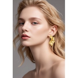 Andtry Gold Earrings for Women, Chunky Gold Plated Statement Sectored Flower Leaf Large Stud Earring Jewelry Gifts